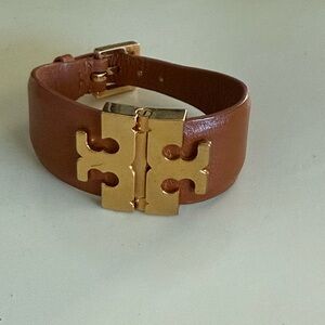 Tory Burch Brown Leather Bracelet with Gold Clasp